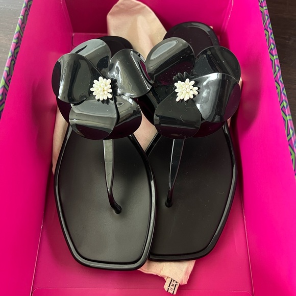 Tory Burch Black Floral Sandals - Picture 5 of 5